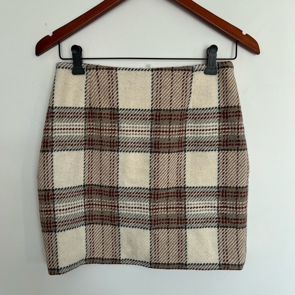 H&M Plaid Wool Skirt Cream and Brown size 4 - Picture 2 of 4